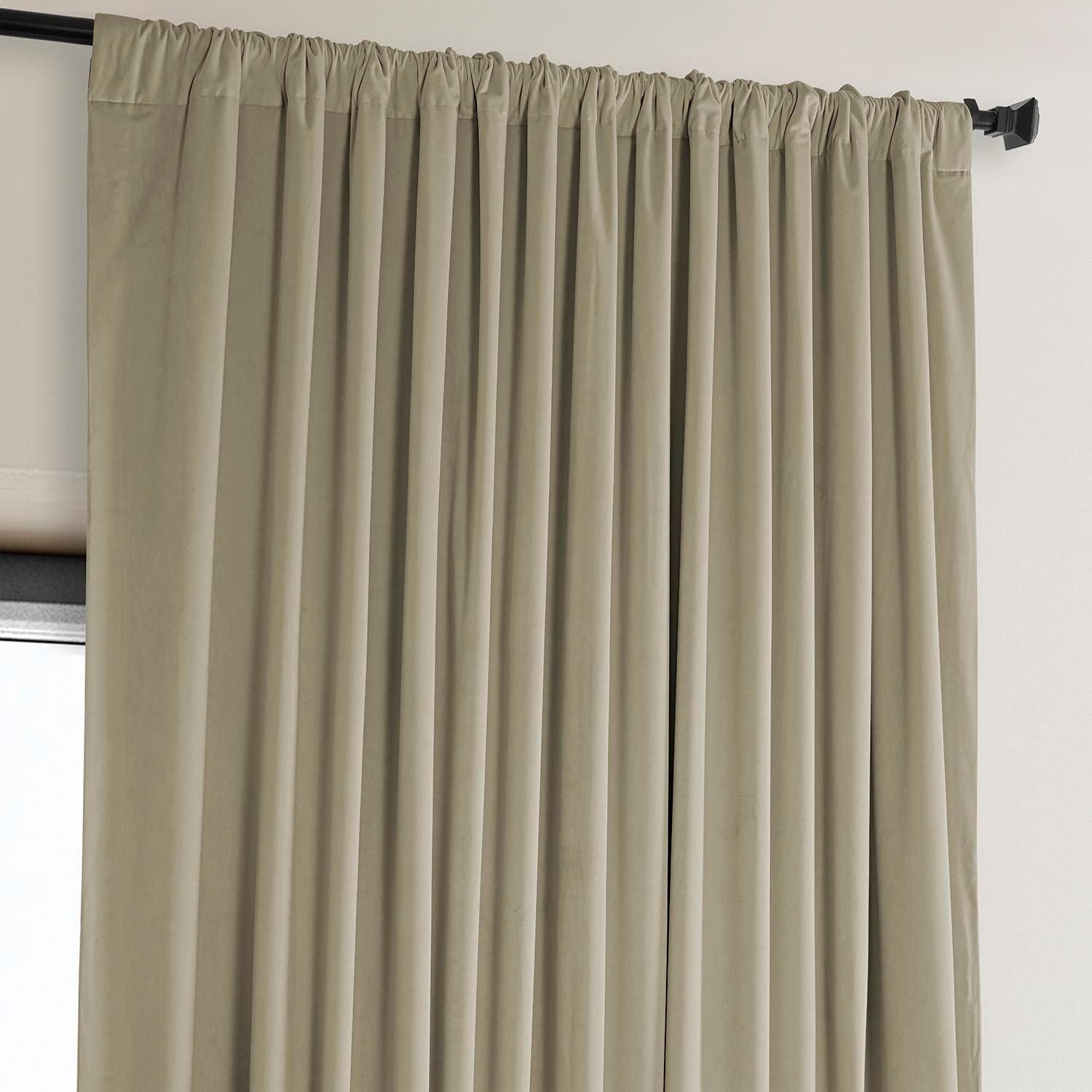 HPD Half Price Drapes Light Beige Heritage Plush Velvet Room Darkening Curtains for Bedroom & Living Room Curtains (1 Panel), Window Curtains 84 inches long, Extra Wide Curtains & Drapes, 100W X 84L