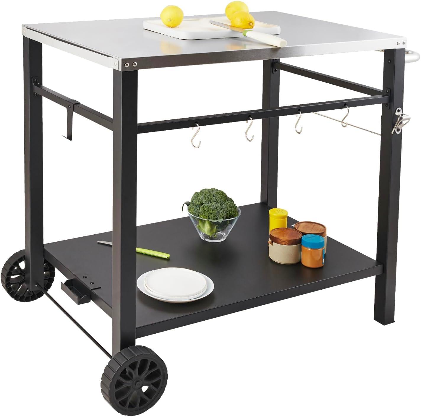 Black Iron Double-Shelf Outdoor Grill Dining Cart