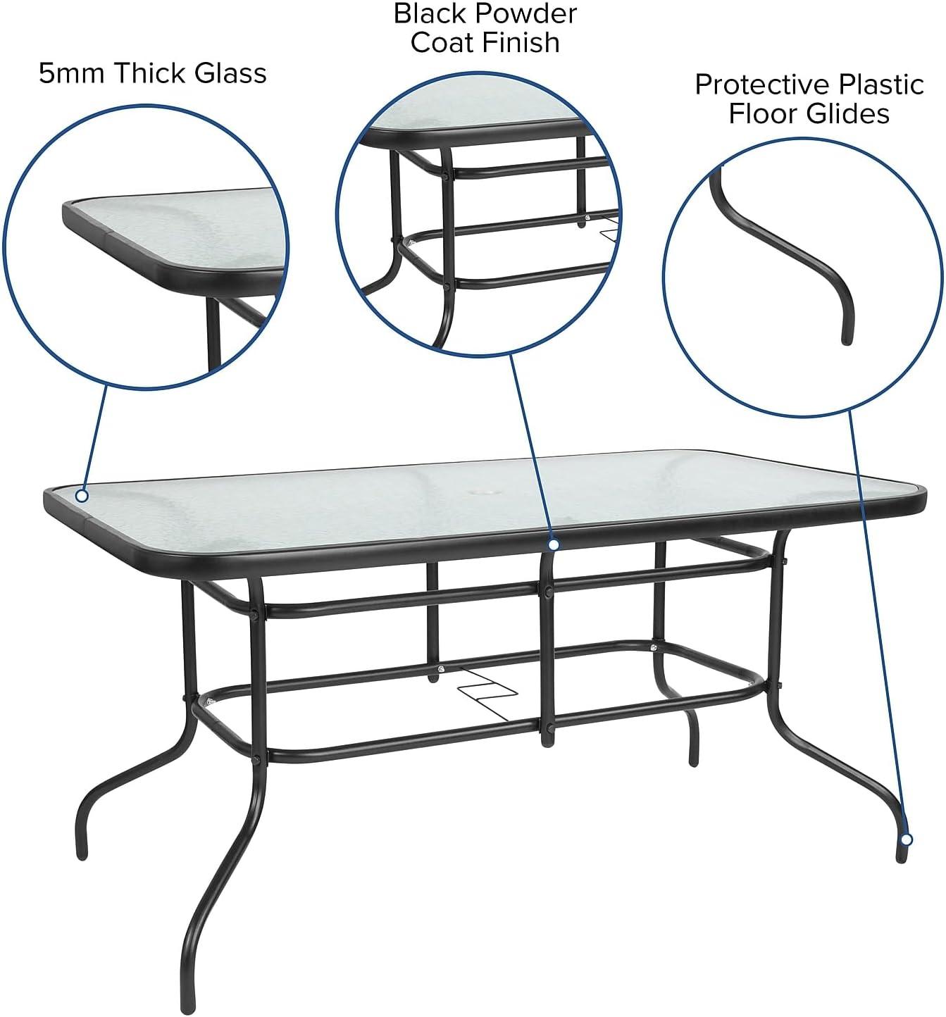 Flash Furniture Brazos Series 7-Piece Outdoor Rippled Glass Patio Table Set with 6 Chairs, Brown