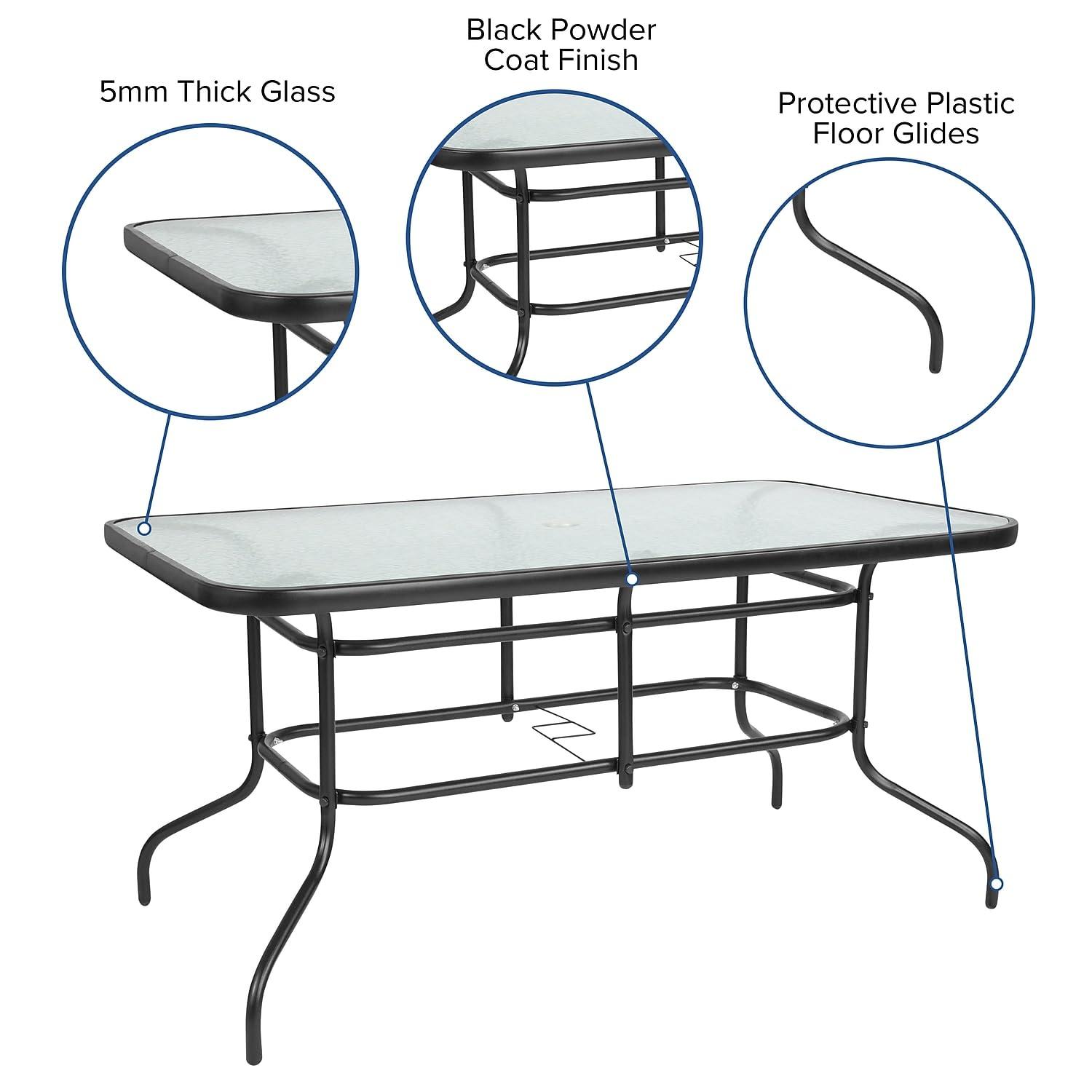 Flash Furniture Brazos Series 7-Piece Outdoor Rippled Glass Patio Table Set with 6 Chairs, Brown