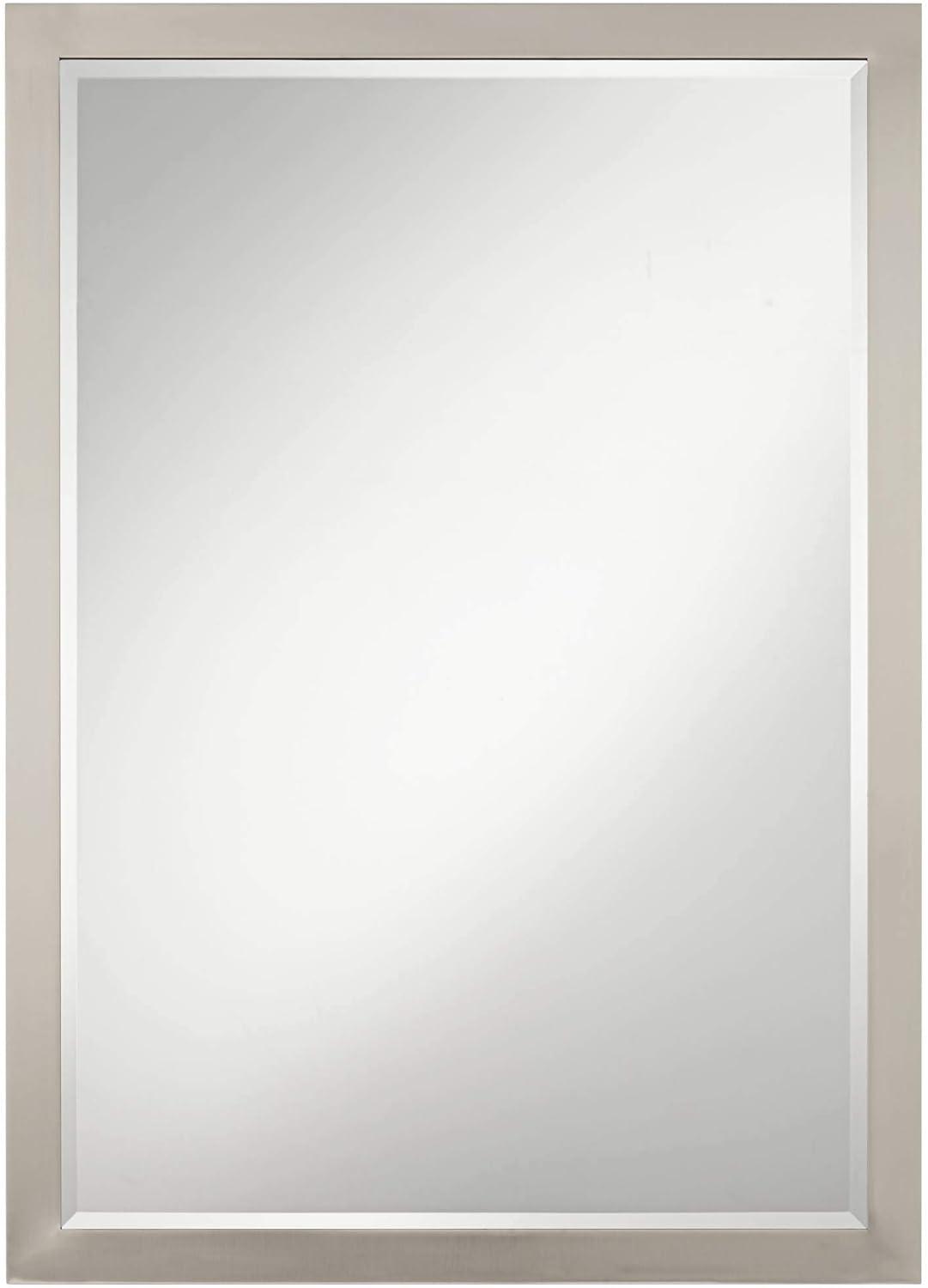 Possini Euro Design Metzeo Rectangular Vanity Wall Mirror Modern Beveled Edge Brushed Nickel Frame 26" Wide for Bathroom Bedroom Office Home Entryway