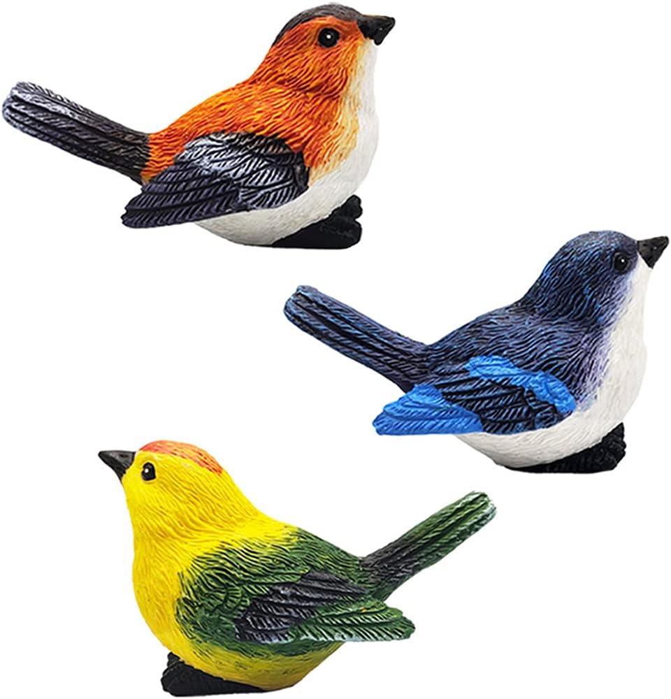 3 Pcs Miniature Bird Decorative Figurines Garden Statue Birds Figures Decor Mini Bird Figures Animal Model Toys Cake Topper Flower Pots Plant Ornaments Fairy Garden Decor, 3 Color