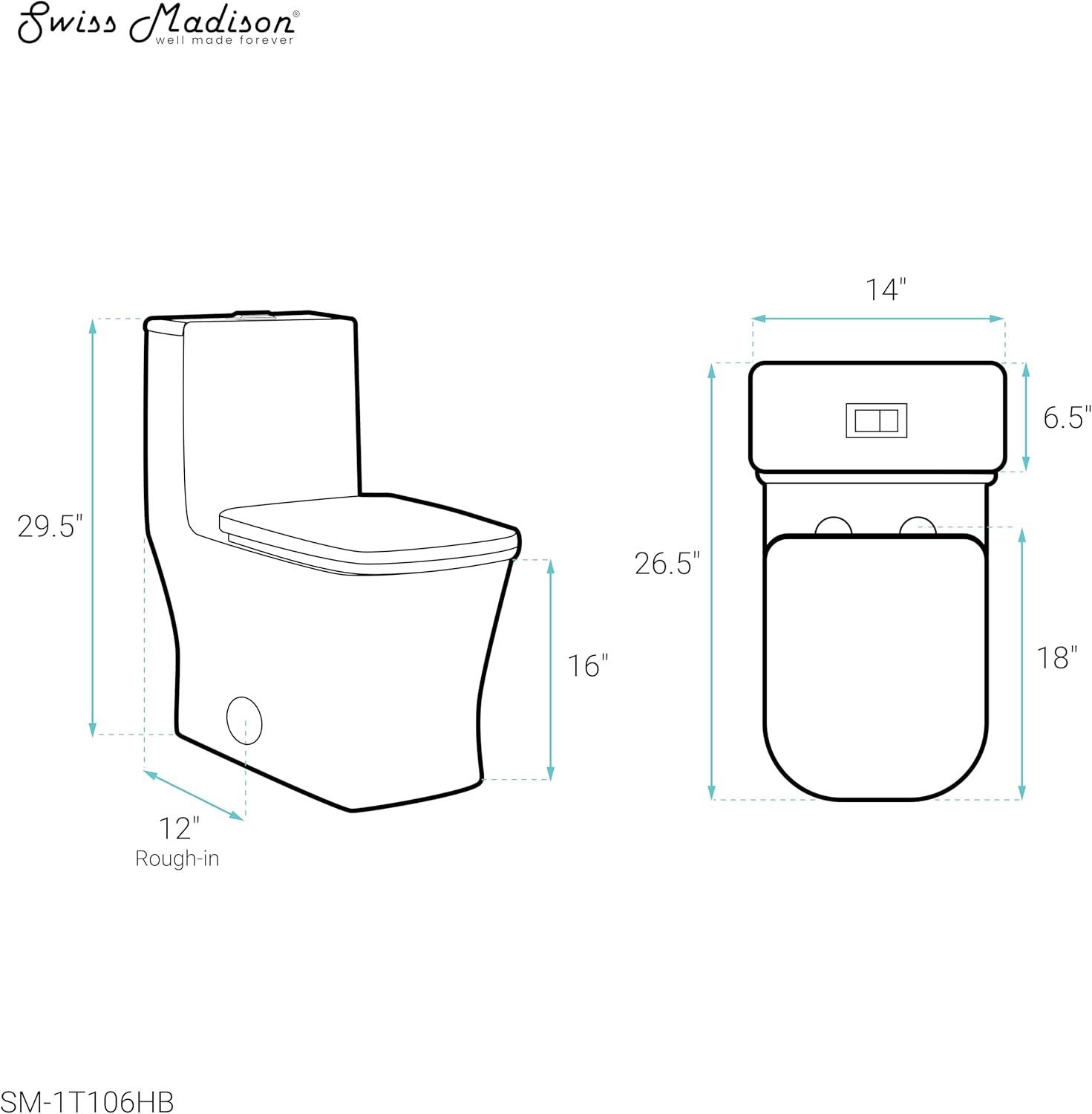 Concorde One Piece Square Toilet Dual Flush, Black Hardware 1.1/1.6 gpf