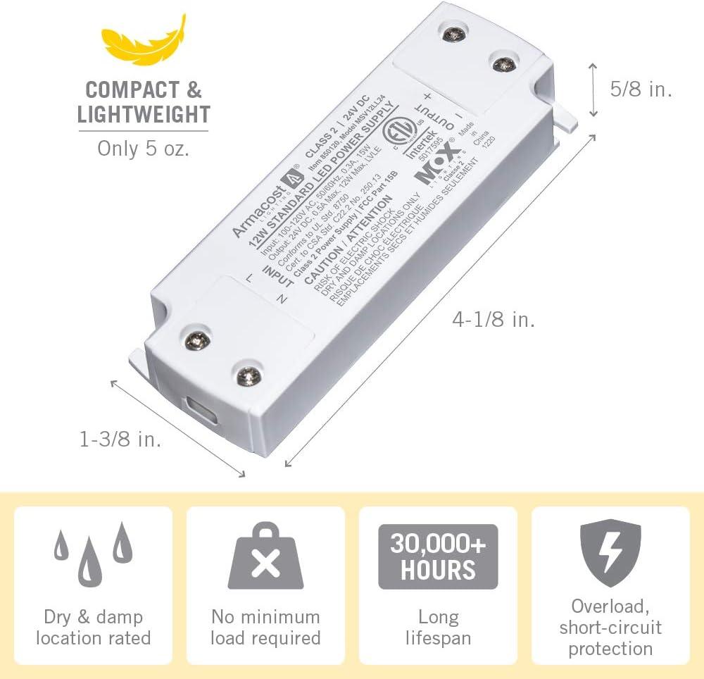 Armacost Lighting 850120 24 Volt LED Power Supply, 12 Watt, White 12 Watt 24 Volt
