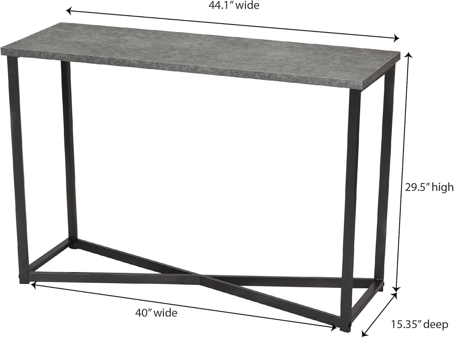 Household Essentials Jamestown Console Sofa Table Rustic Slate Concrete and Black Metal