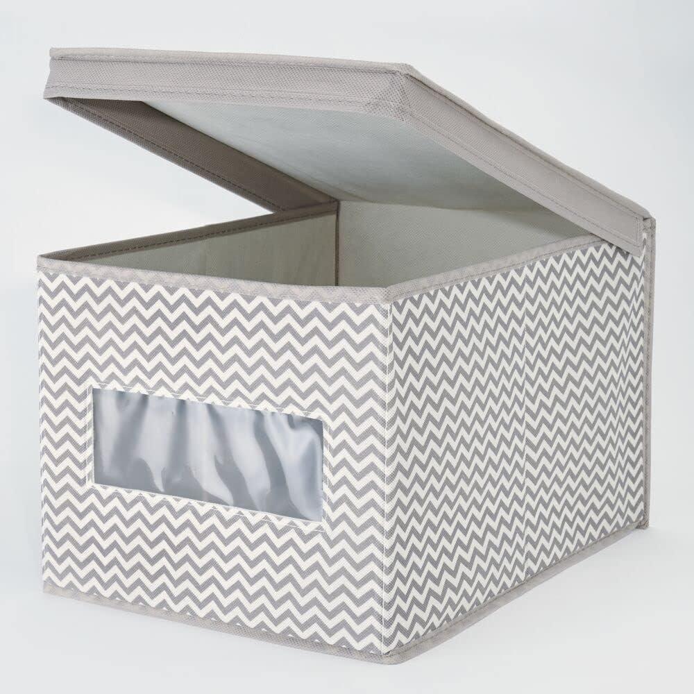 mDesign Large Fabric Closet Box with Window/Lid, 6 Pack, Taupe/Natural Chevron