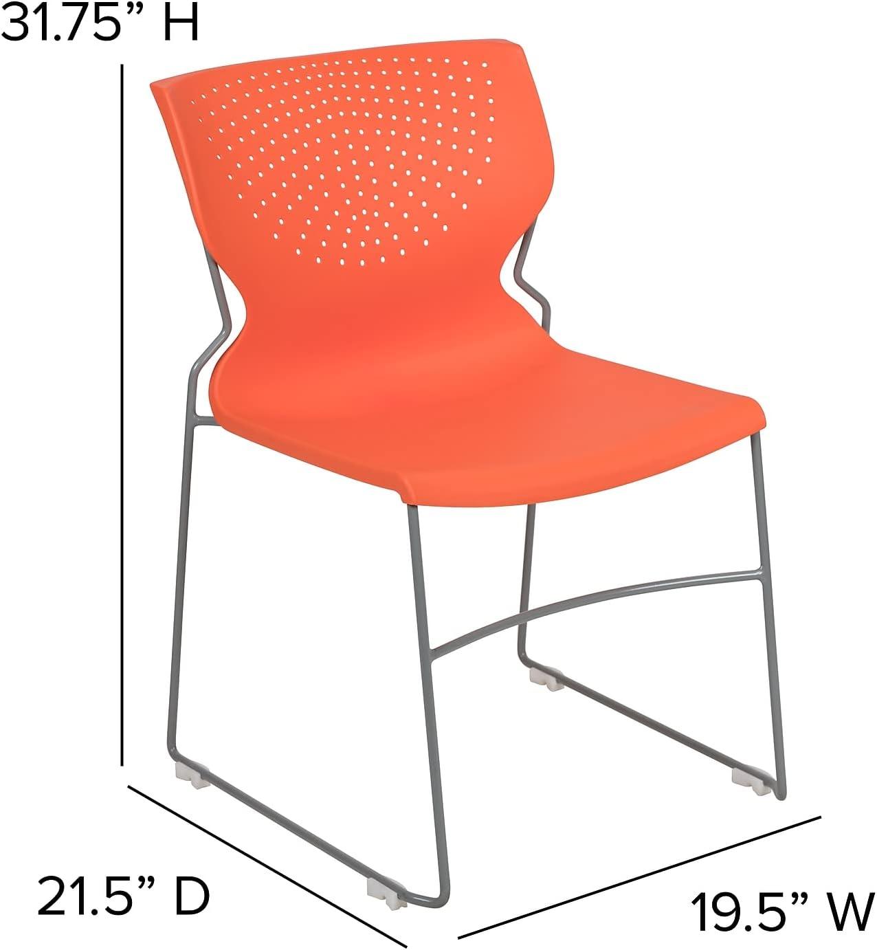 Sleek Orange Plastic Stackable Reception Chair with Gray Frame