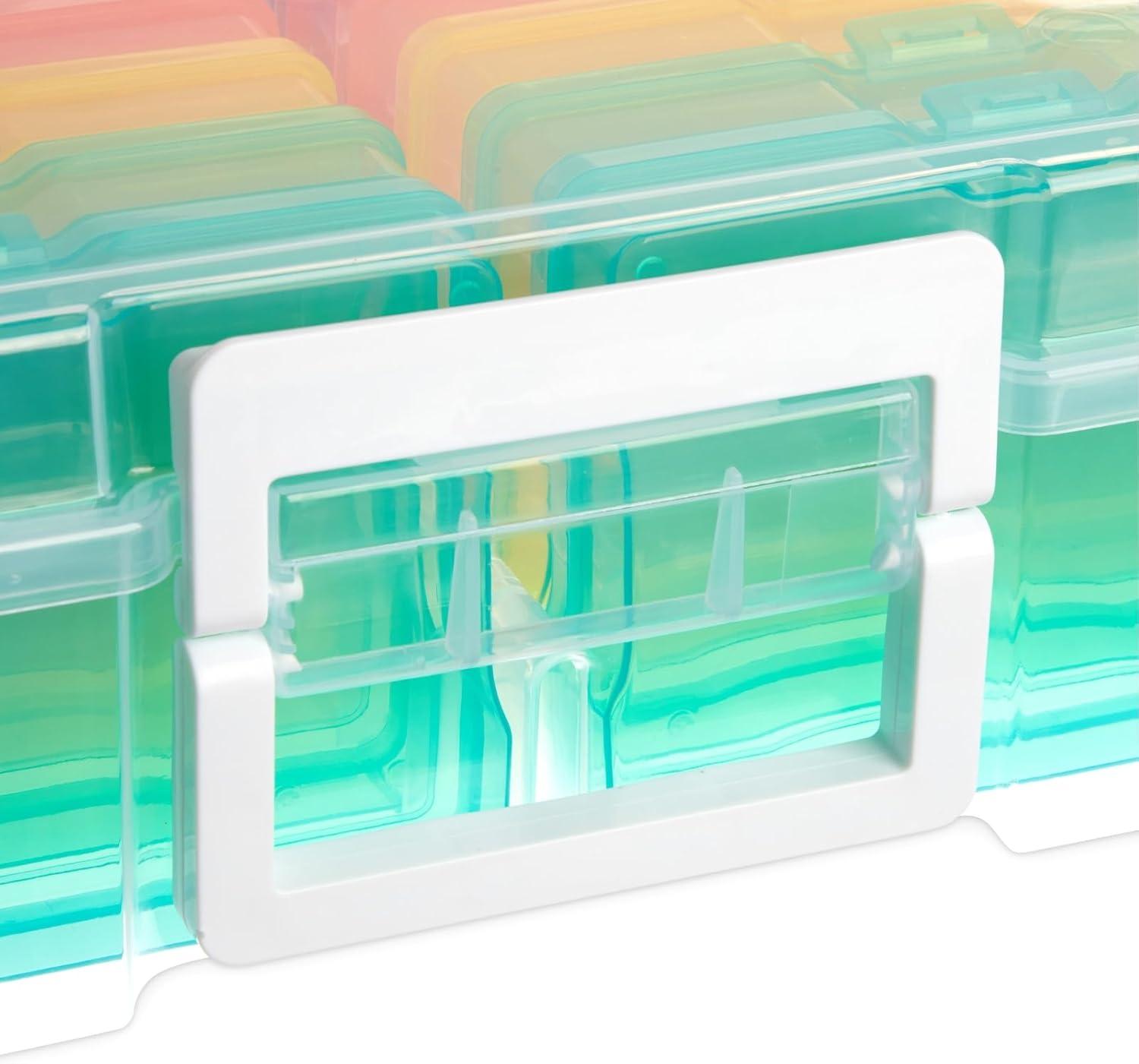 Bright Creations 4 x 6 Inch Photo Storage Box with Handle, 16 Rainbow Colored Craft Organizers and Storage Cases for Pictures, Cards, 15x12x5 In