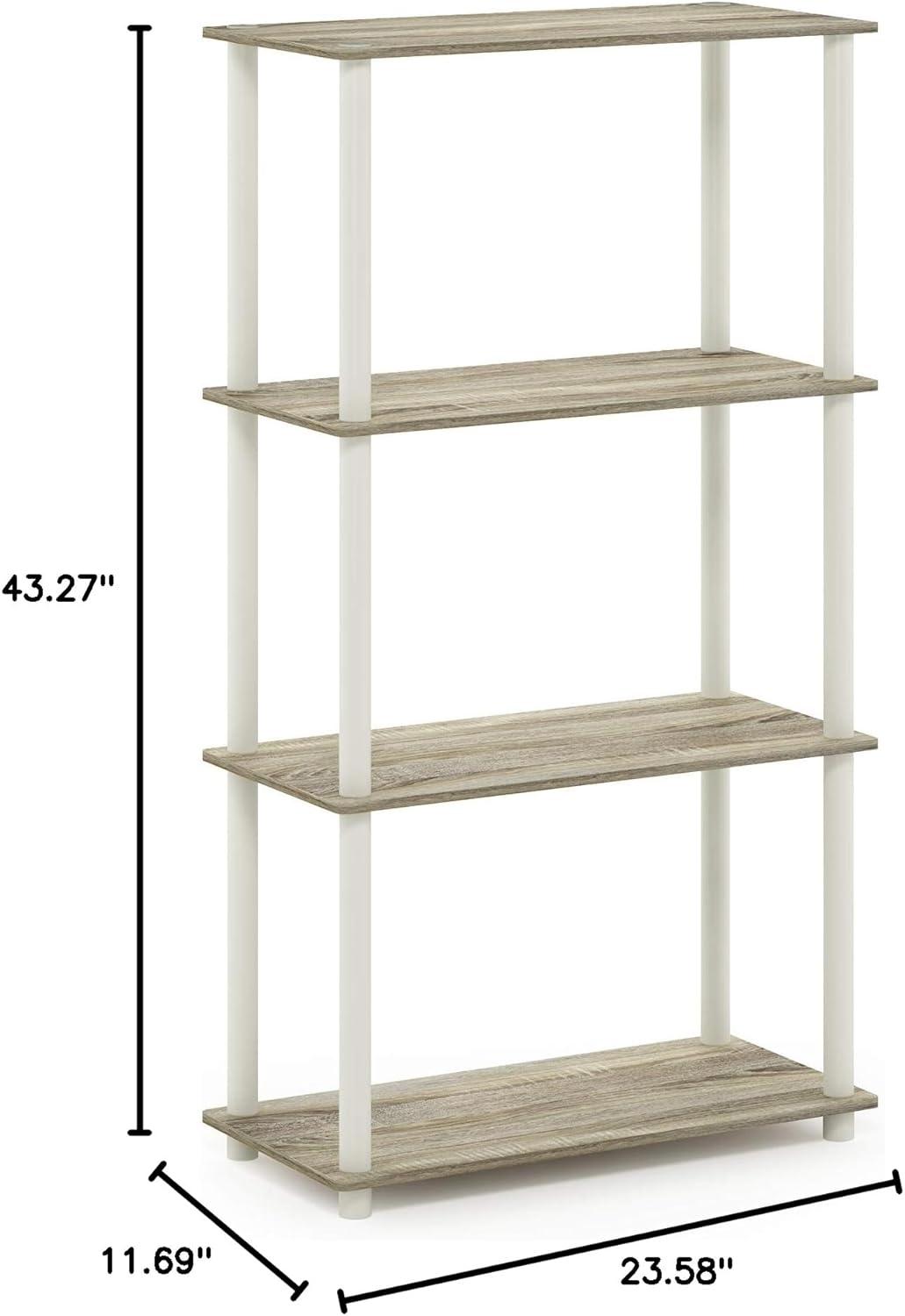 99557OK-WH Turn-N -Tube 4-Tier Multipurpose Shelf Display Rack, Sonoma Oak & White