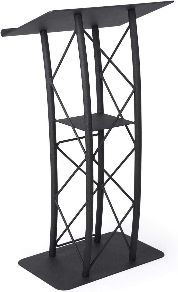 Displays2go Black Aluminum and Steel Truss Lectern with Curved Design (LCTTACBK)