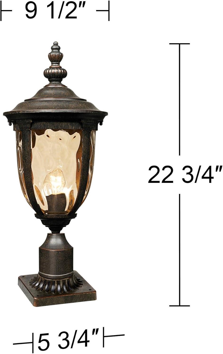 John Timberland Bellagio Vintage Outdoor Post Light Veranda Bronze with Pier Mount 25'' Champagne Hammered Glass for Exterior Barn Deck House Porch