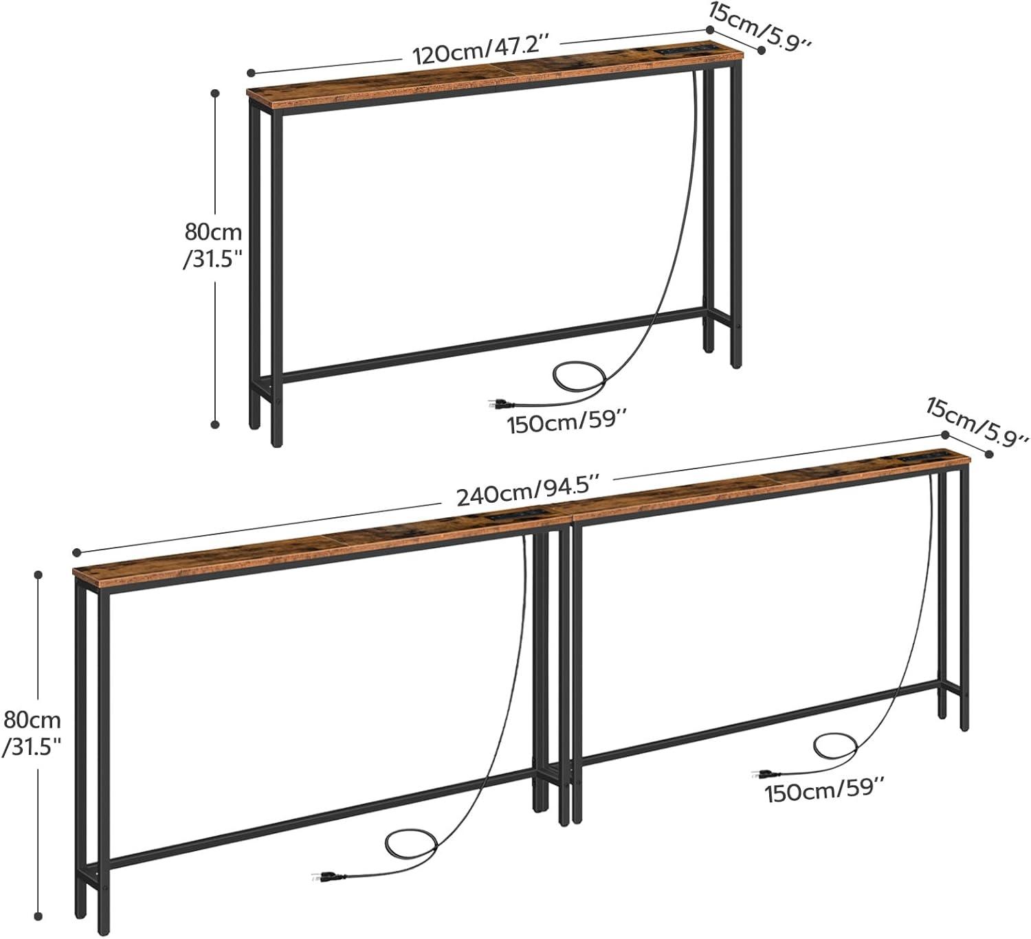47.2" Skinny Console Table with Power Outlets and USB Ports, Table with Charging Station, Narrow Sofa Table, Behind Couch Table, for Entryway, Hallway, Foyer, Rustic Brown BF15XG01G1
