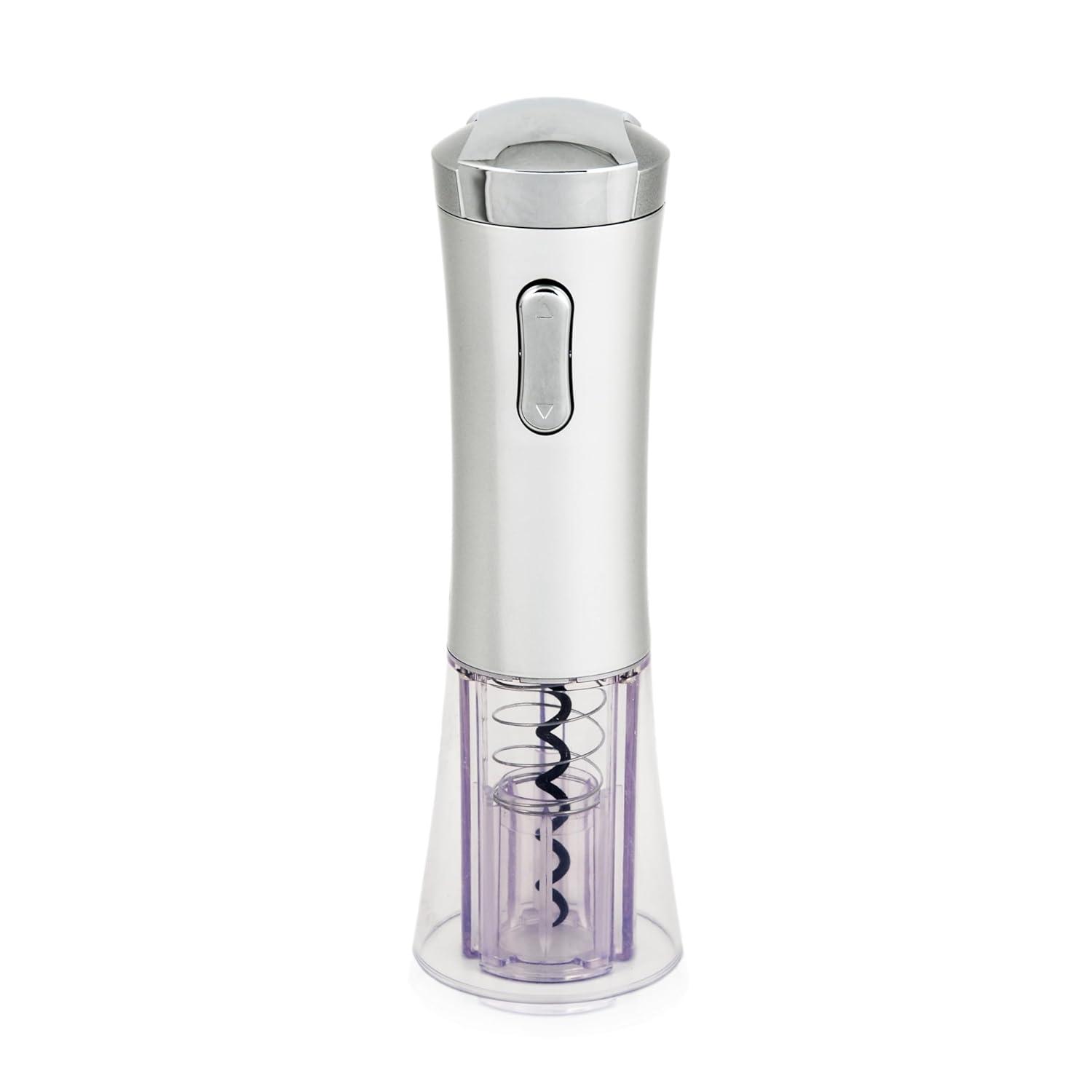 True Lux Electric Wine Opener, Rechargeable Corkscrew with Charger, Silver