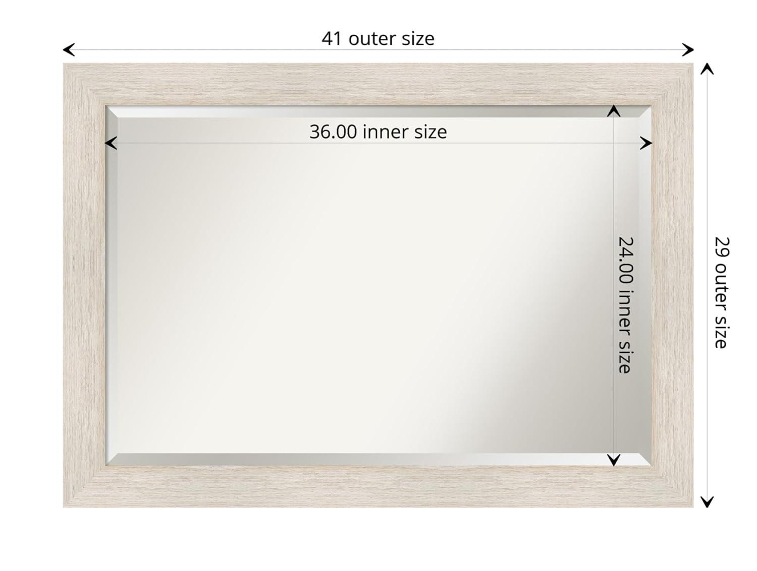 Amanti Art Beveled Wood Bathroom Wall Mirror - Hardwood Whitewash Frame - Hardwood White Wash Outer Size: 41 x 29 in