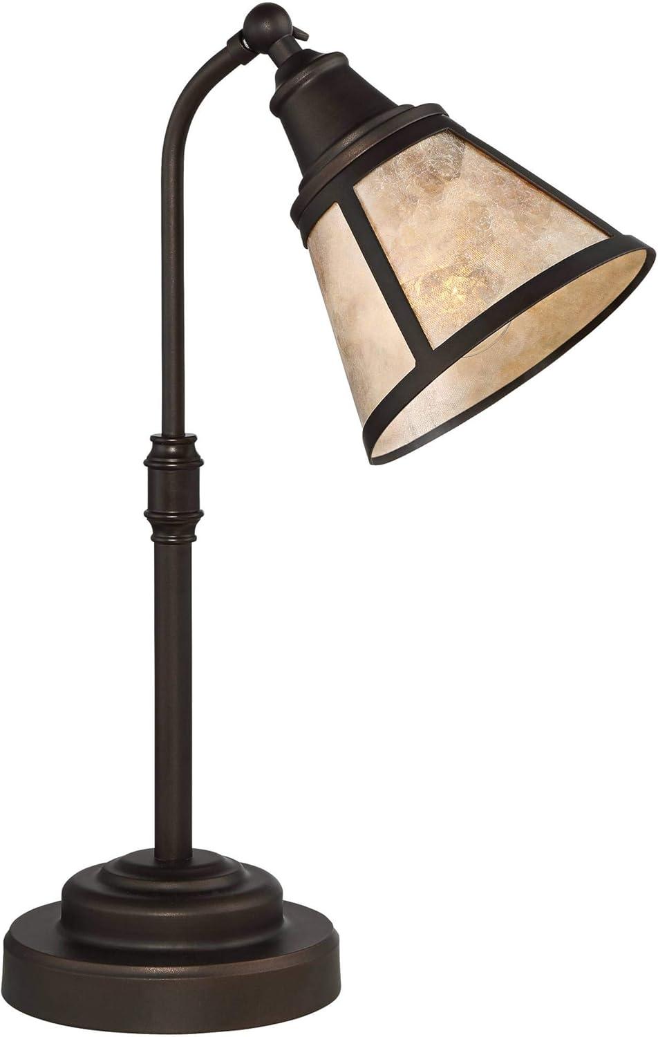 Regency Hill Malta Rustic Farmhouse Desk Lamp 18 1/2" High Satin Bronze Metal Adjustable Blond Mica Shade for Bedroom Living Room Bedside Nightstand