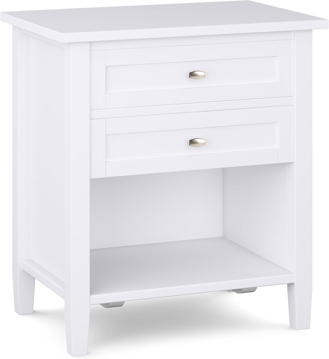 Simpli Home Warm Shaker Wood 24" Transitional Bedside Nightstand Table in White