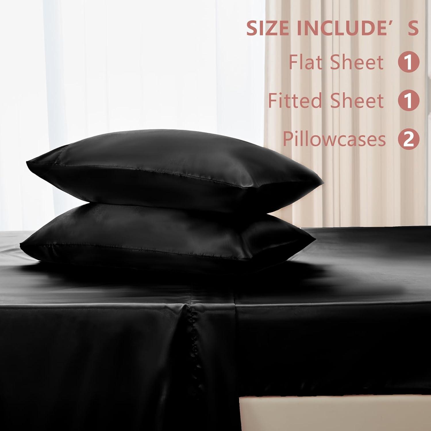 Black Satin Full Size 4-Piece Deep Pocket Sheet Set