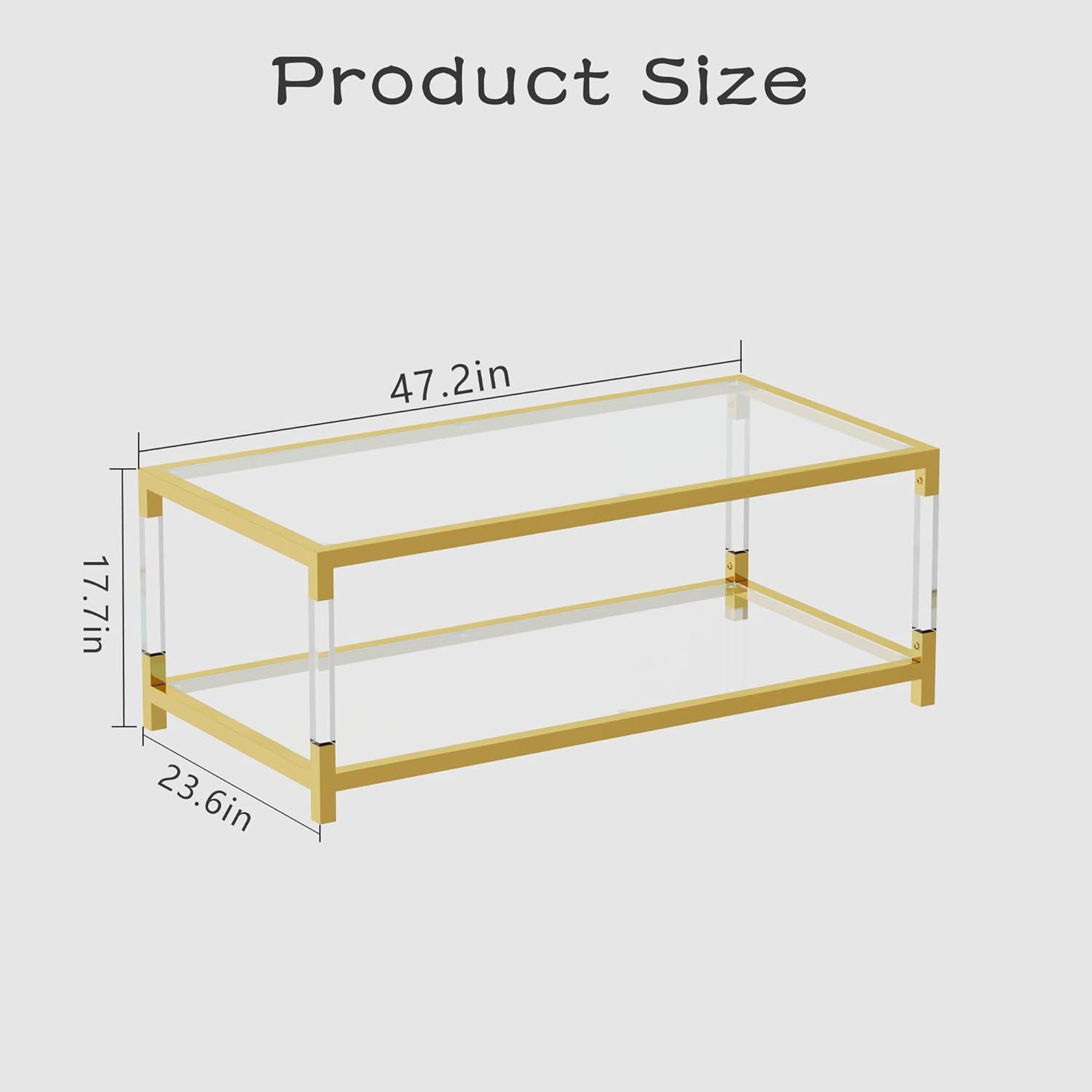 Modern Gold Glass Coffee Table with Acrylic Legs and Storage