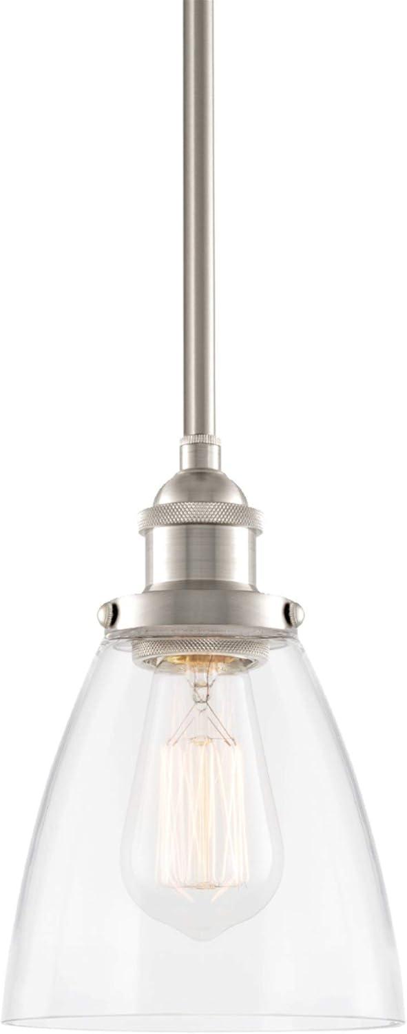 Porter 8" Mini Industrial Pendant Light with Clear Glass Shade, Brushed Nickel