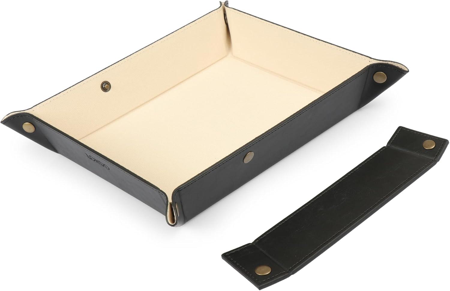 Londo Leather Tray Organizer, Practical Storage Box for Wallets, Watches, Keys, Coins, Cell Phones and Office Equipment