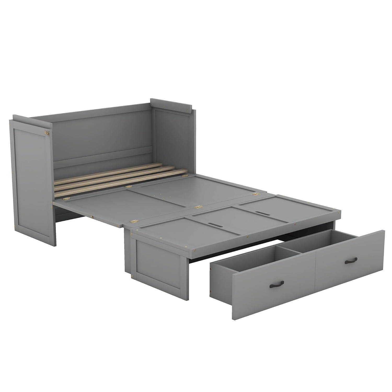 Harper & Bright Designs Full Size Murphy Bed with USB Port and a Large Drawer, Space-Saving Wall Bed for Multipurpose Guest Room or Home Office - White
