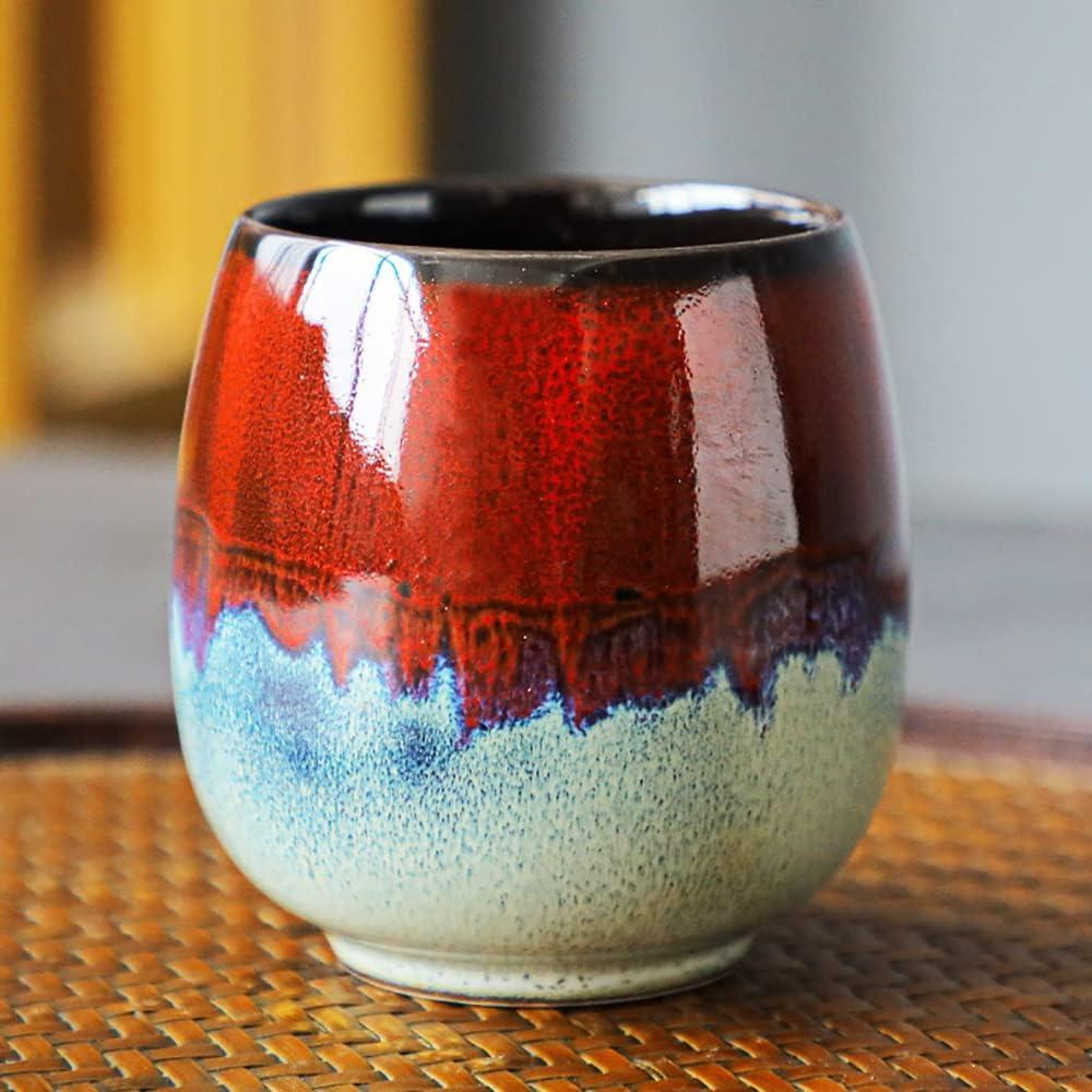 DanceeMangoos Ceramic Kiln-Change Espresso Cups Small Espresso Coffee Cup Spirits Cups Tasting Cups Ceramic Mate Cup (2 x 3.52 Oz, Red)