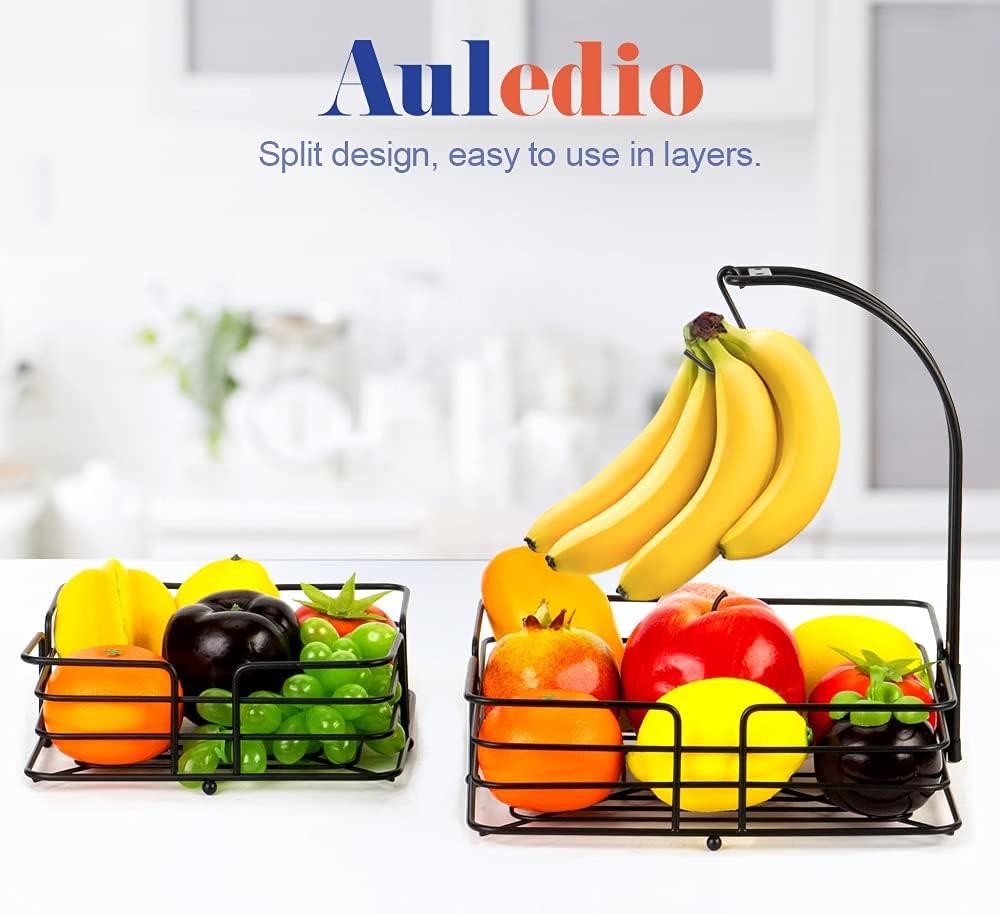 Auledio 2 Tier Disassembly Square Fruit Baskets with Fruit Holder for Countertop in home-(Bronze)