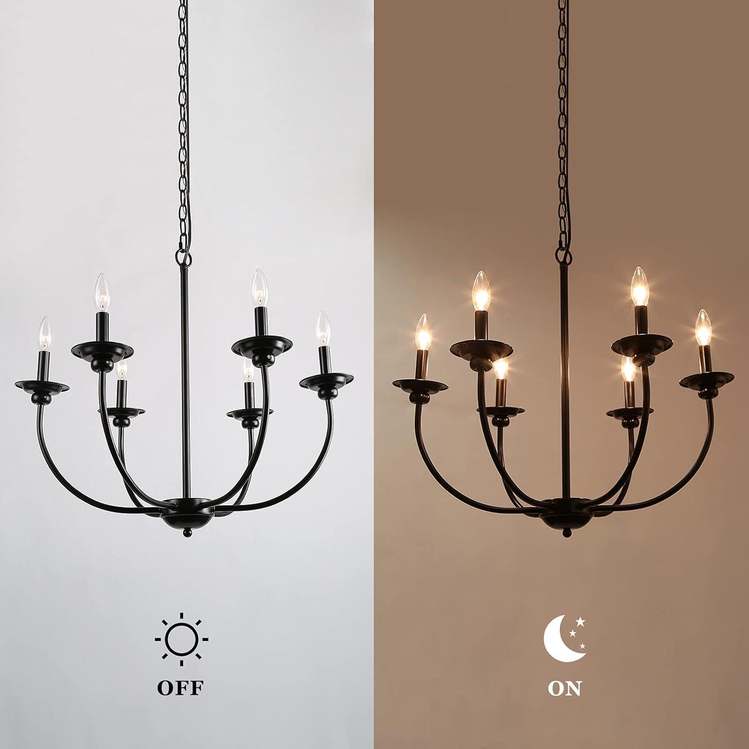 LNC 6-Light Modern/Contemporary Matte Black Large Candle Chandelier