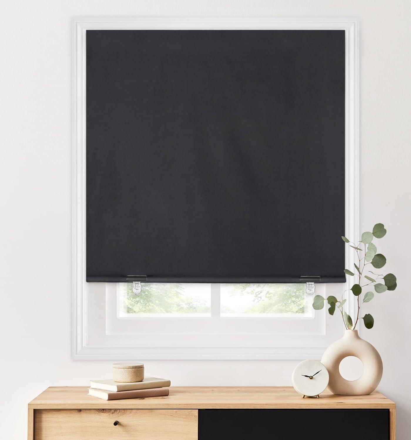 Black Cordless Fabric Blackout Roller Shade 36''W x 72''H