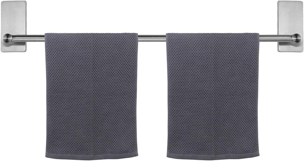 NearMoon Self Adhesive Bathroom Towel Bar- Stainless Steel Bath Wall Shelf Rack Hanging Towel Stick On Sticky Hanger Contemporary Style, NO Drilling (1 Pack, Brushed Nickel, 27-Inch Towel Rack)