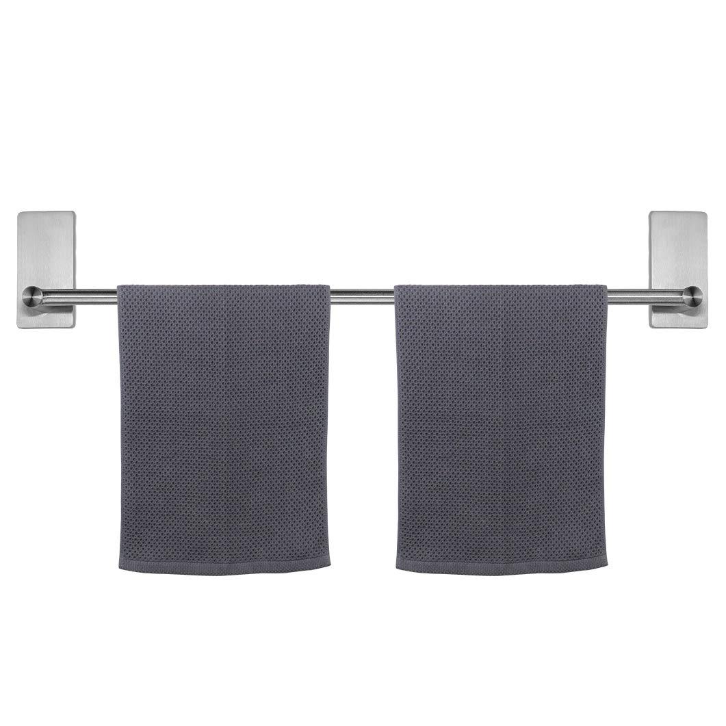 NearMoon Self Adhesive Bathroom Towel Bar- Stainless Steel Bath Wall Shelf Rack Hanging Towel Stick On Sticky Hanger Contemporary Style, NO Drilling (1 Pack, Brushed Nickel, 27-Inch Towel Rack)