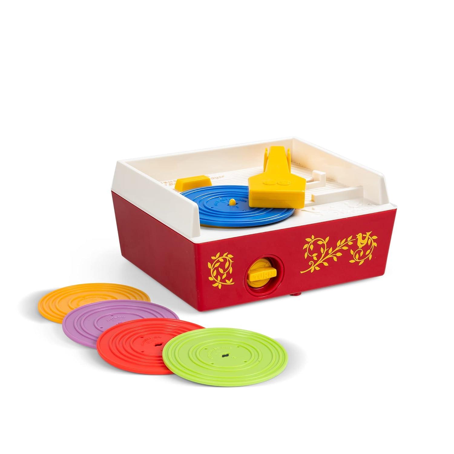 Schylling Fisher Price Classic Toys - Retro Music Box Record Player, Ages 18 Months and Up, Blue/Yellow/White
