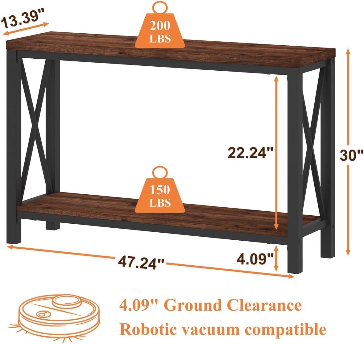 Rustic Oak 47" Industrial Metal and Wood Console Table with Storage