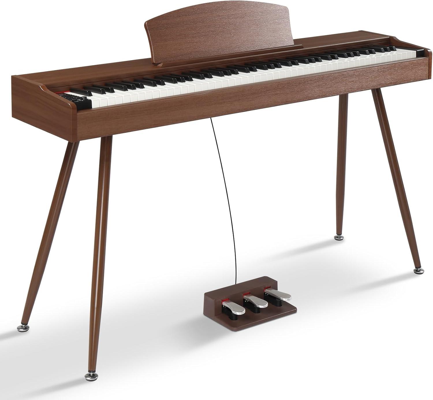 Ktaxon 88 Key Keyboard Piano Weighted Action Electronic Keyboard, Digital Piano with 3-Pedal Unit, Removable Music Stand, Stereo Headphone, Retro Dustproof Cloth and MIDI Connection