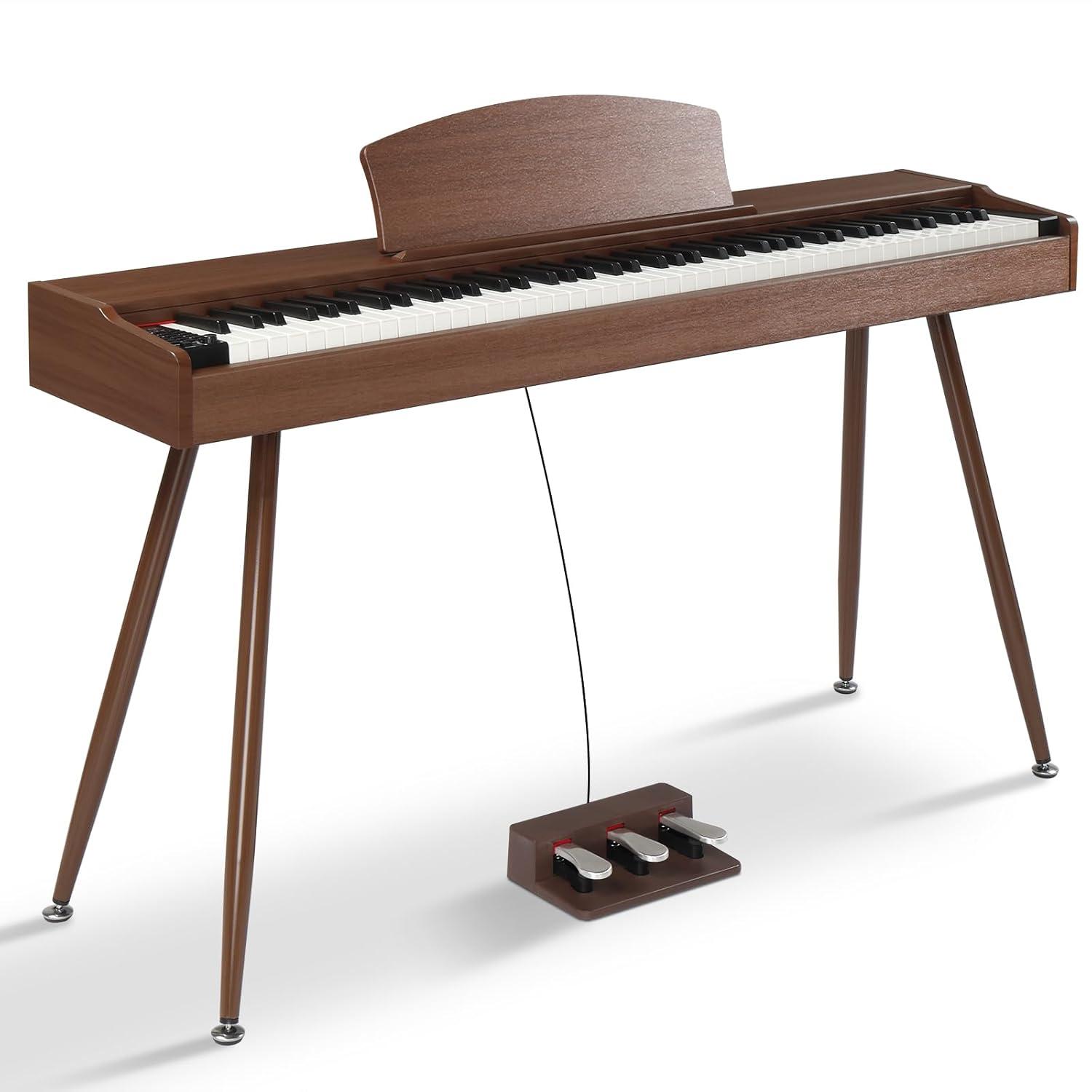 Ktaxon 88 Key Keyboard Piano Weighted Action Electronic Keyboard, Digital Piano with 3-Pedal Unit, Removable Music Stand, Stereo Headphone, Retro Dustproof Cloth and MIDI Connection