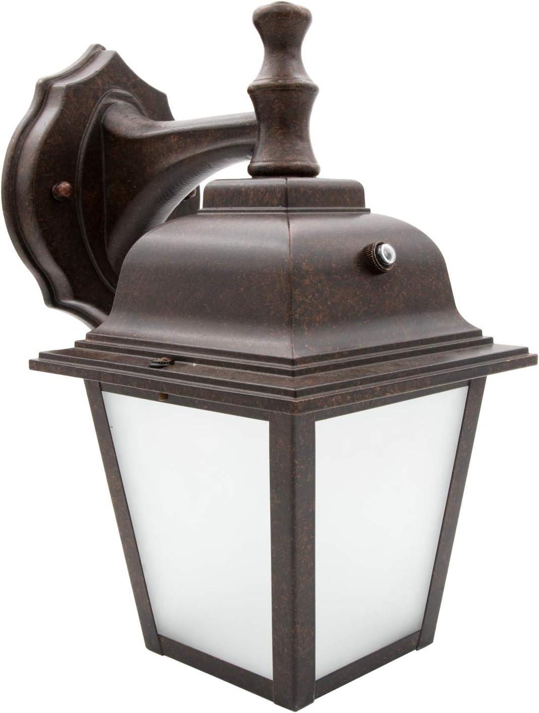 Maxxima LED Porch Lantern Outdoor Wall Light, Aged Bronze w/ Frosted Glass, Dusk to Dawn Sensor, 3000K