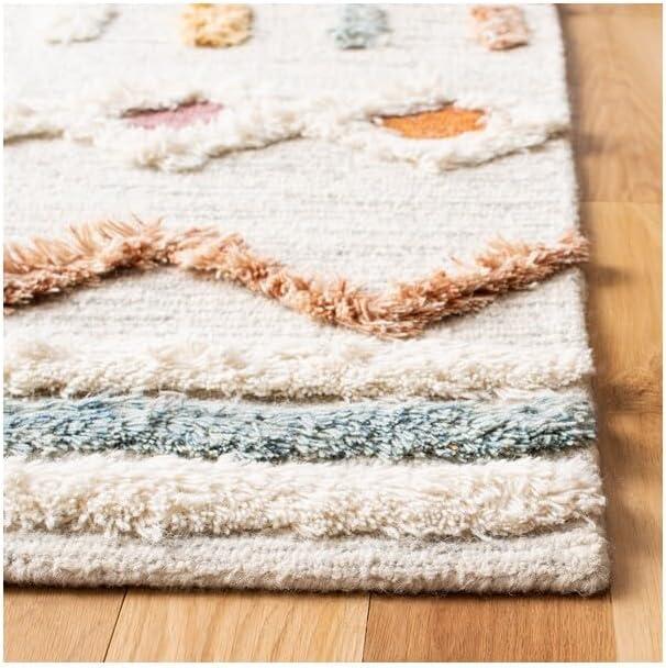 Ivory and Blue Hand-Knotted Wool Tribal Area Rug