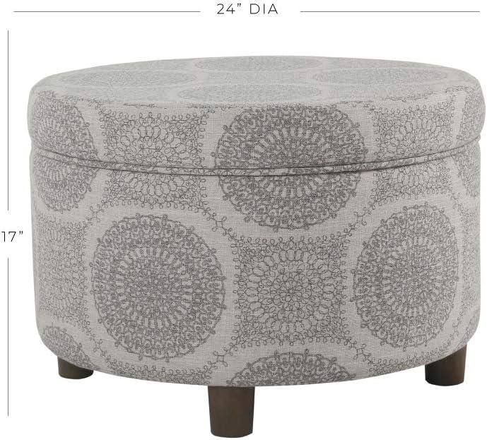 Round Storage Ottoman Gray Medallion - HomePop