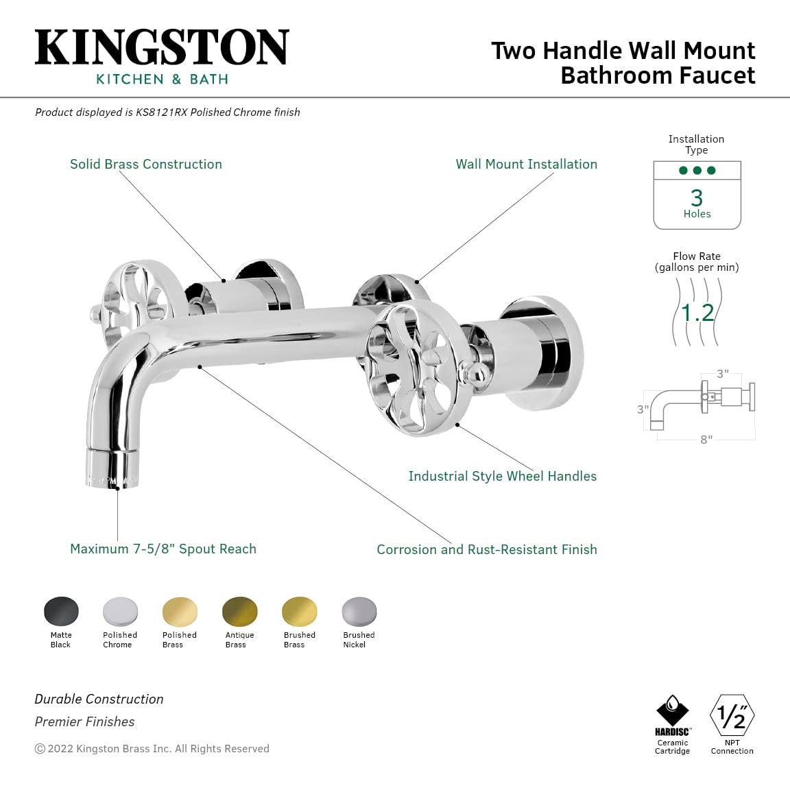 Kingston Brass Belknap Two-Handle 3-Hole Wall Mount Bathroom Faucet