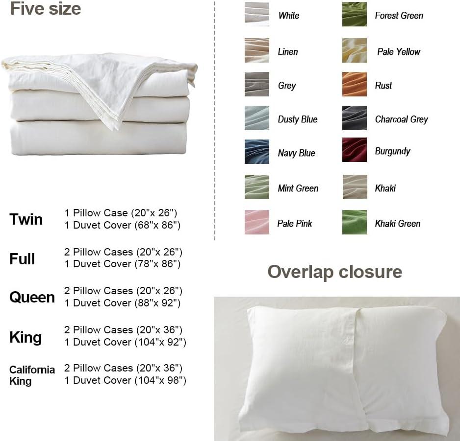 Twin Natural Flax Cotton Blend Duvet Cover Set