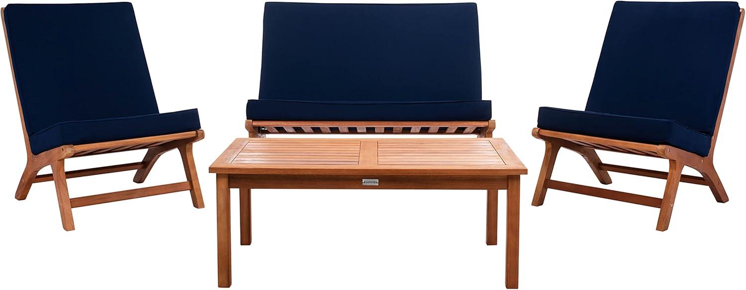 Chaston 4 Piece Living Set - Indoor/Outdoor - PAT7044 - Natural/Navy - Safavieh