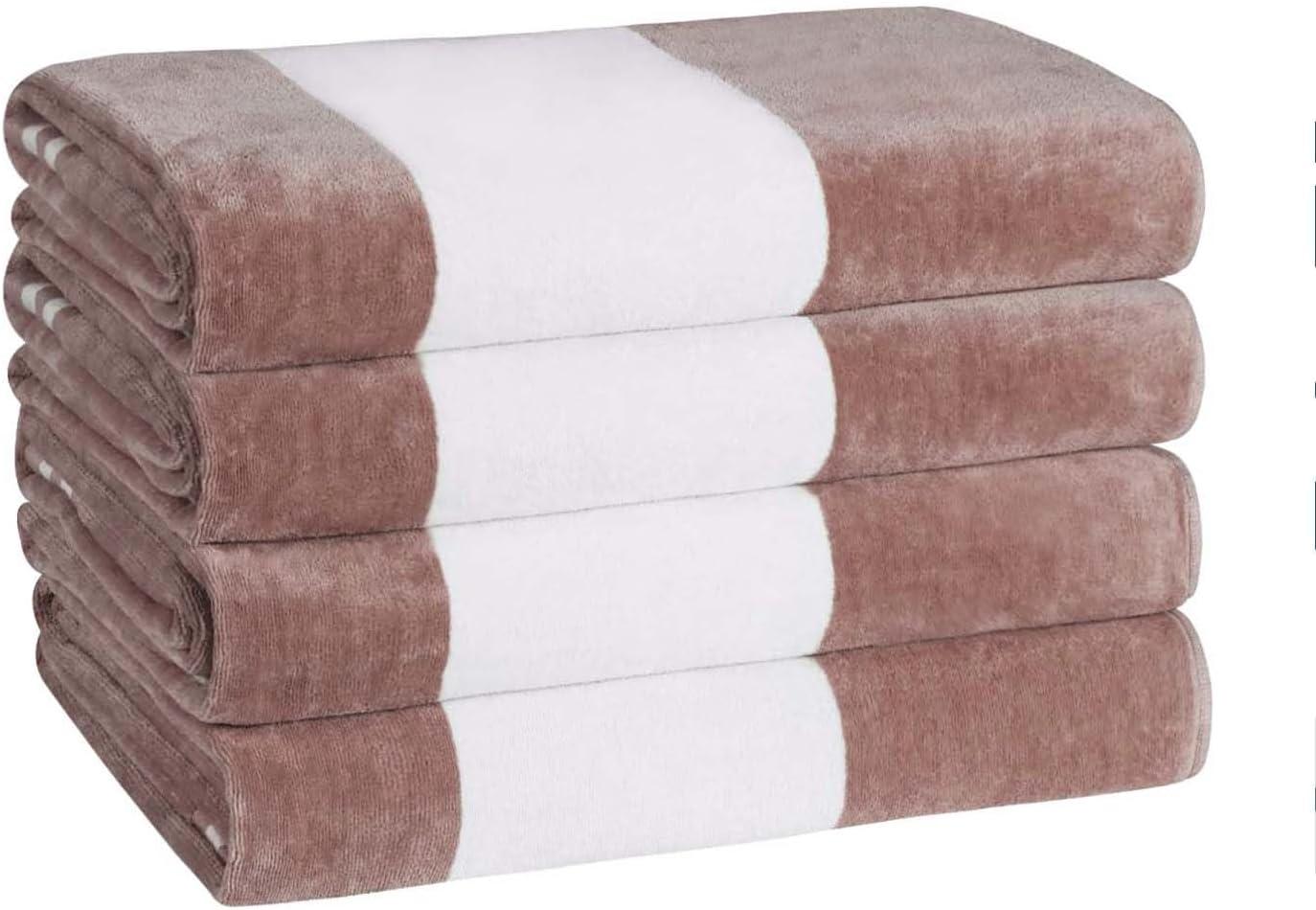 Superior Cabana Striped 4-Piece Oversized Cotton Beach Towel Set, Taupe