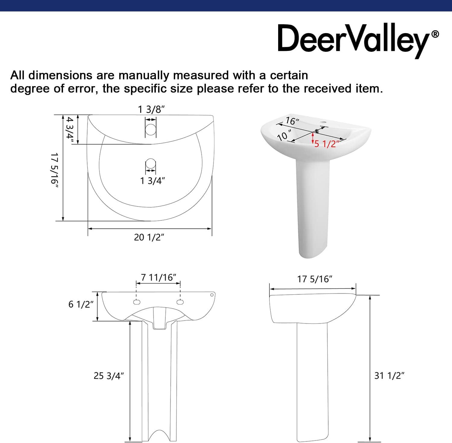 Liberty 31.5" Tall White U-Shaped Vitreous China Pedestal Bathroom Sink with Overflow