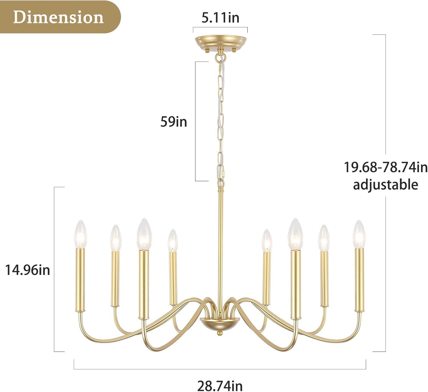 Generies Antique Gold Farmhouse Chandelier, 8 Light Rustic Lighting Fixture Modern Industrial Candle Ceiling Light for Dining Room, Bedroom, Foyer, Living Room, Kitchen Island, Entryway