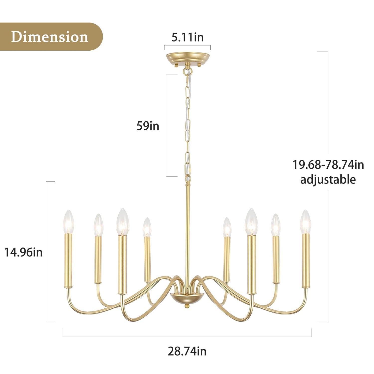 Generies Antique Gold Farmhouse Chandelier, 8 Light Rustic Lighting Fixture Modern Industrial Candle Ceiling Light for Dining Room, Bedroom, Foyer, Living Room, Kitchen Island, Entryway