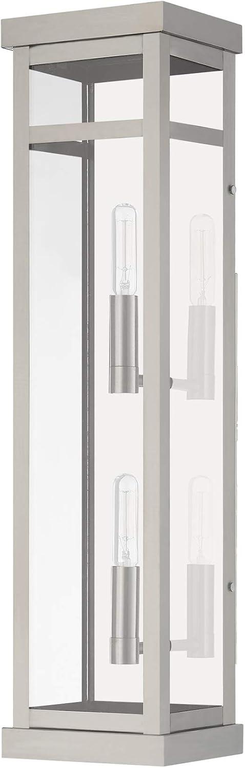 Hopewell Brushed Nickel 2-Light Outdoor Wall Lantern with Clear Glass