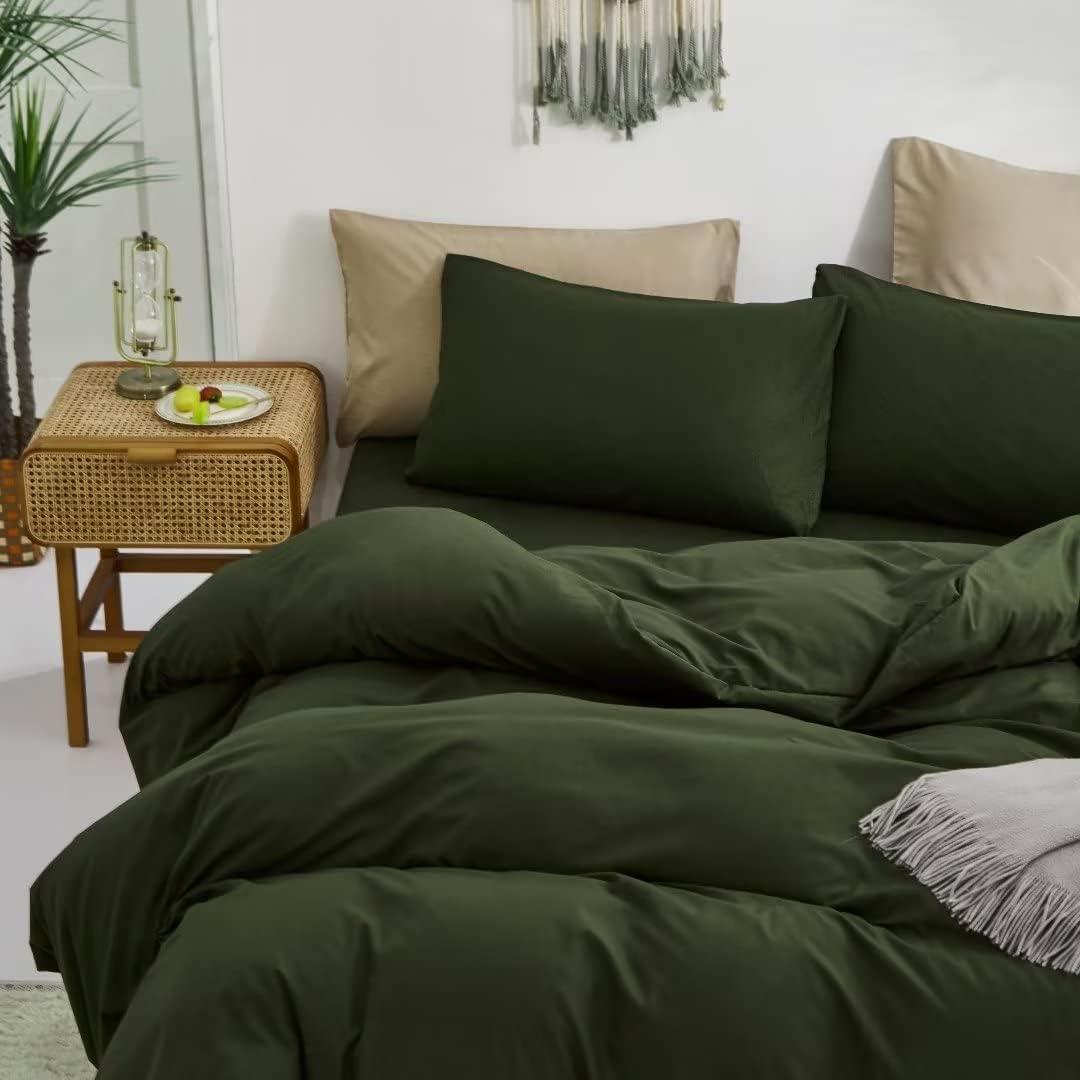 AMWAN Army Green Duvet Cover Full Bedding Set Modern Soft Olive Green Duvet Cover Full Size 3 Pieces Comforter Cover Forest Green Bedding Duvet Cover 1 Green Duvet Cover 80”x90” with 2 Pillowcases