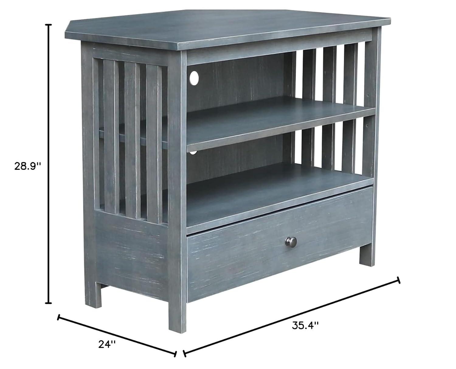 Solid Wood TV Stand with Shelves and Drawer in Heather Gray - 28.9"  Height