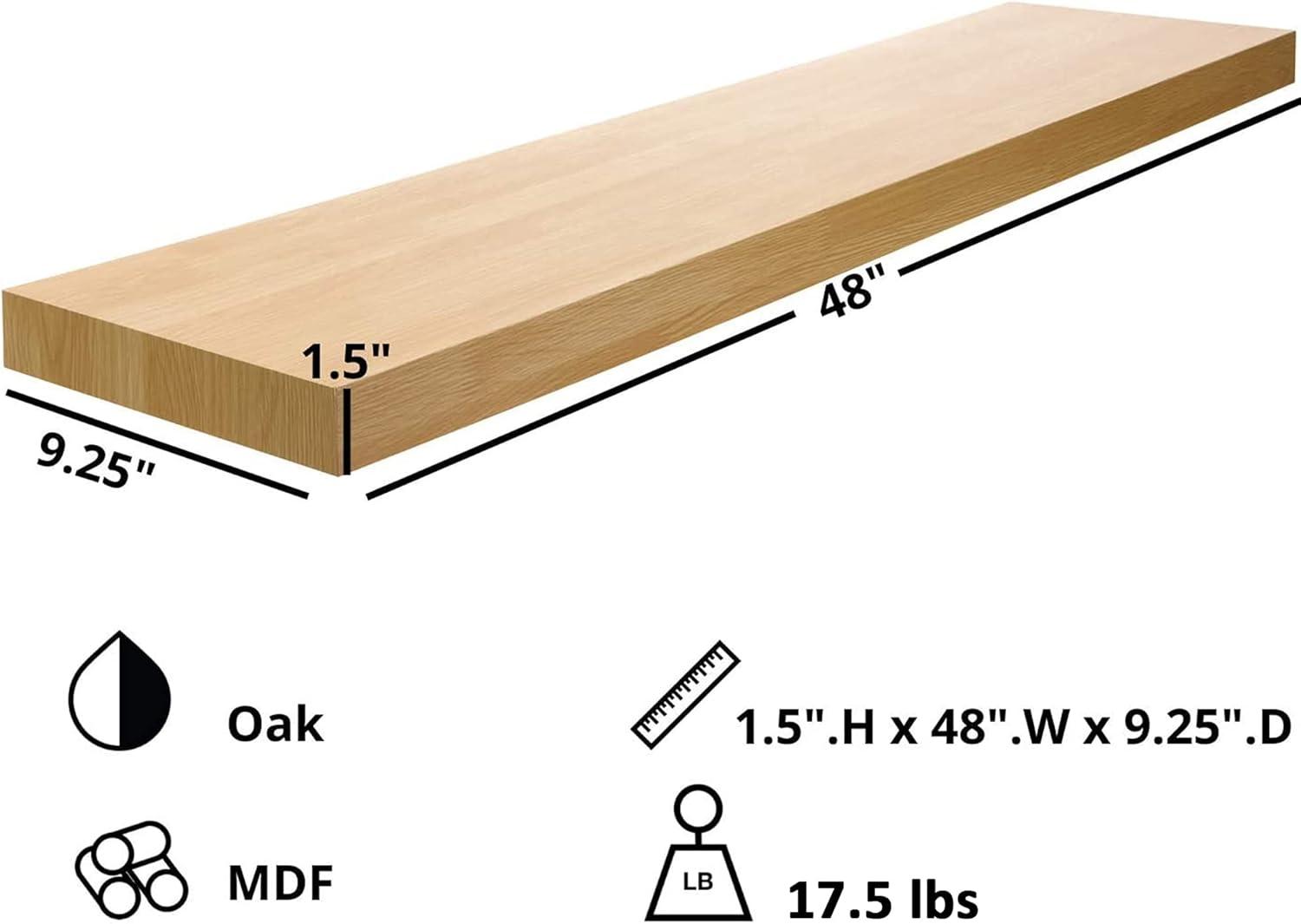 Modern Oak Floating Wall Shelf with Integrated LED Light, 47"