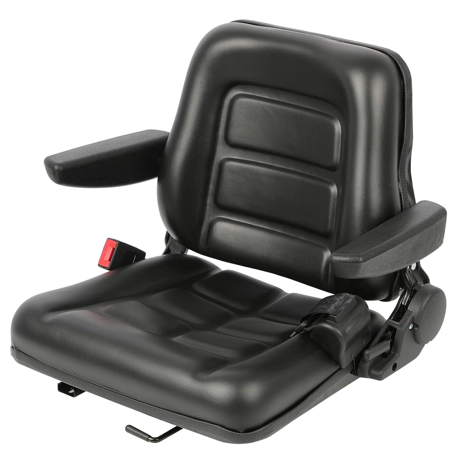 Black Adjustable PVC Forklift and Tractor Seat with Armrests